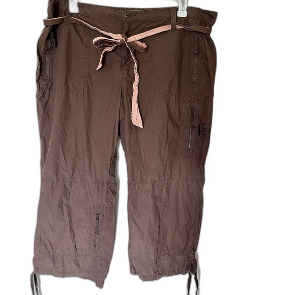 Vtg Y2k Old Navy Brown Low Rise Authentic Cargo Cropped Womens Sz 20 Drawstring - Picture 1 of 9